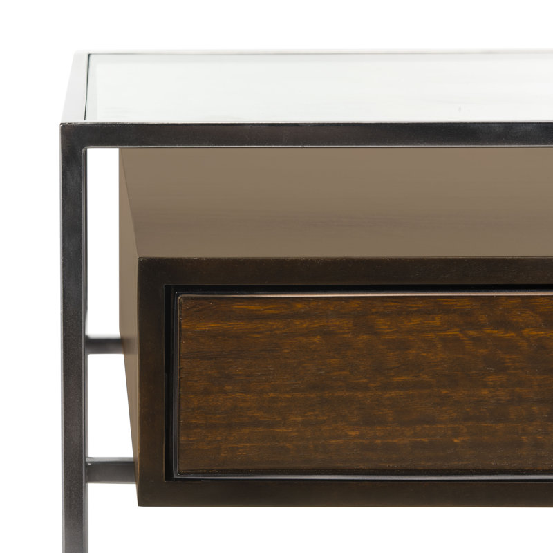 Glass End Table with Storage, Dark Brown/Black Nickel