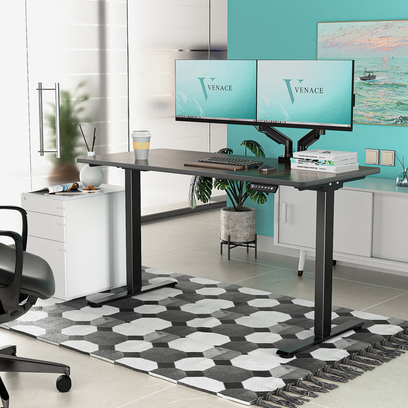 Standing Desk, Brown, 46.5" H x 47.24" W x 23.62" D, Black
