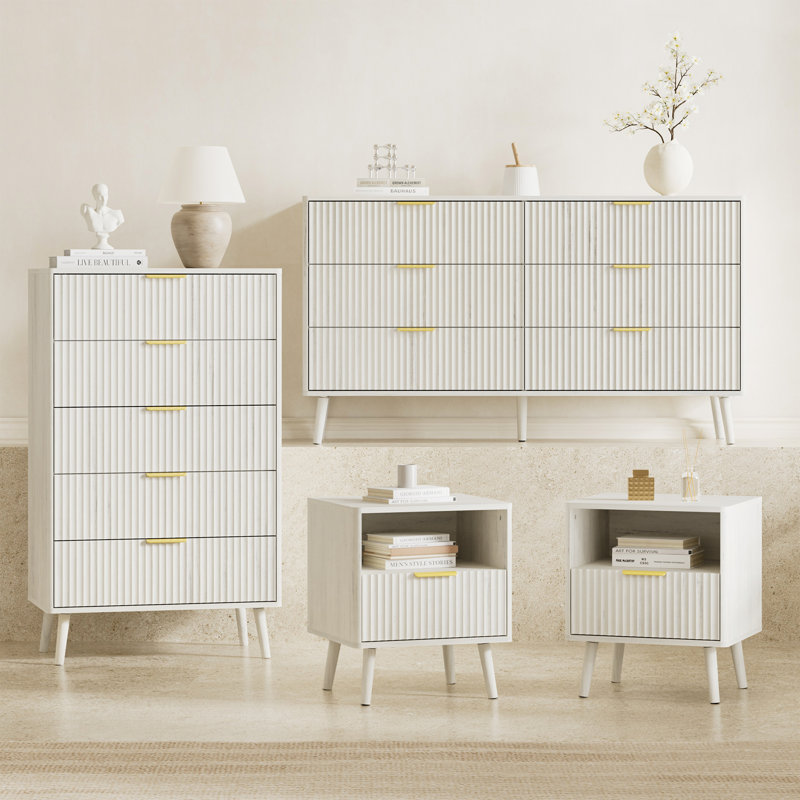 4 Piece Bedroom Set, Dresser And Nightstands Set, White