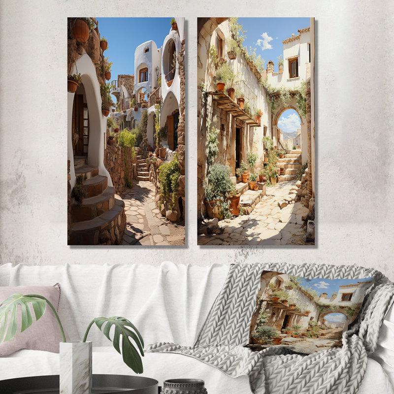 «Espagne village andalou» 2 pièces, H 20 po x l 24 po, Toile tendue