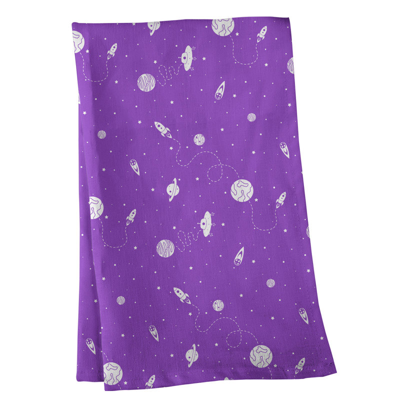 Serviette de thé à motif extérieur space, Mauve, Sergé de coton