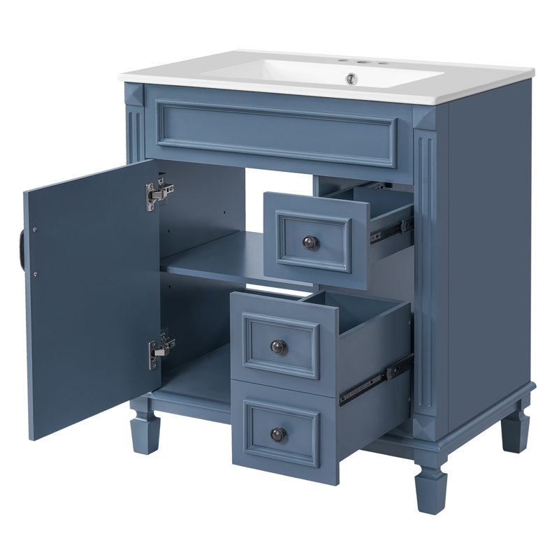 Meuble-lavabo simple 30 po avec lavabo moderne autoportant, Bleu