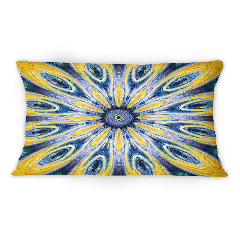 Coussin décoratif imprimé floral jaune et bleu
