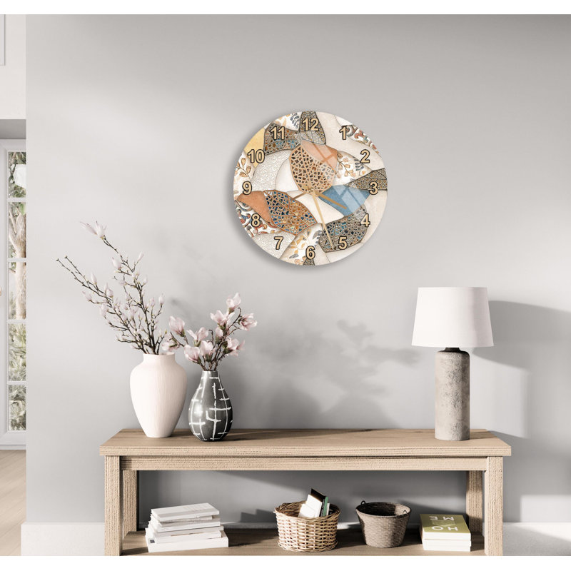 Horloge murale en verre trempé - Art décoratif unique de style mosaïque, grand décor à motif à la maison, cadeau de montre silencieuse élégante