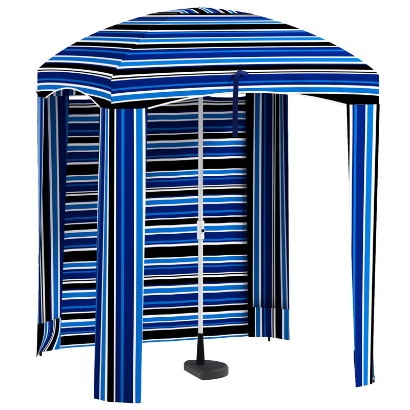 Parasol de plage portatif de 1,80 m à rayures bleues - Protection, parois, aérations, sacs de sable, étui de transport pratique. Parasol Ruffled Sun 1,80 m, rayures, résistant, sac de transport inclus.