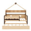 Le lit de jour avec lit gigogne et tablette est doté d'une structure à baldaquin en forme de maison pour les chambres d'enfants.-1135997605-1135997607