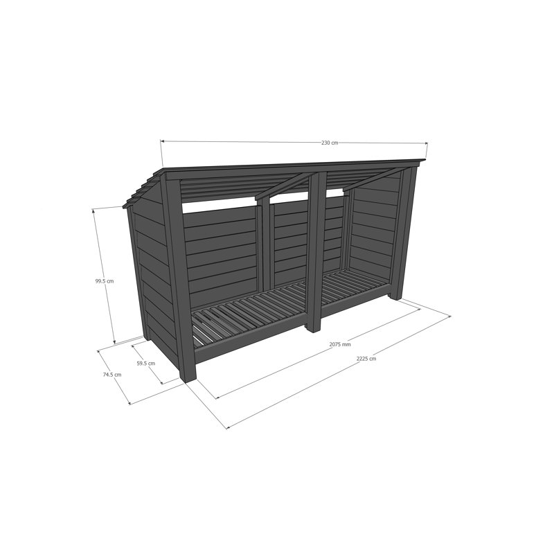 Troutville 230cm W x 74.5cm D Solid Wood Log Store, Rustic Brown