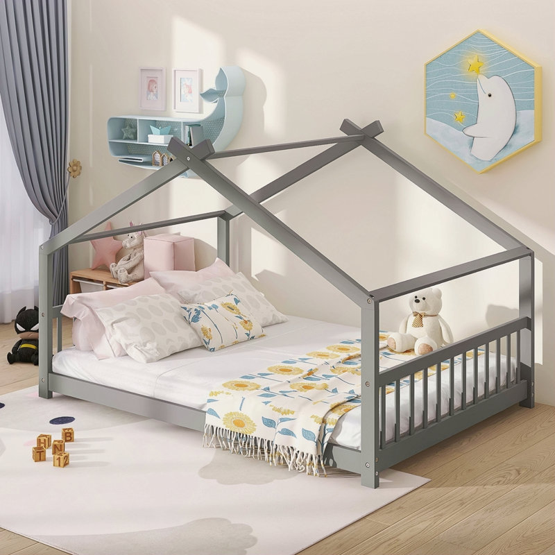 Lit en bois House House, Gris, Lit double
