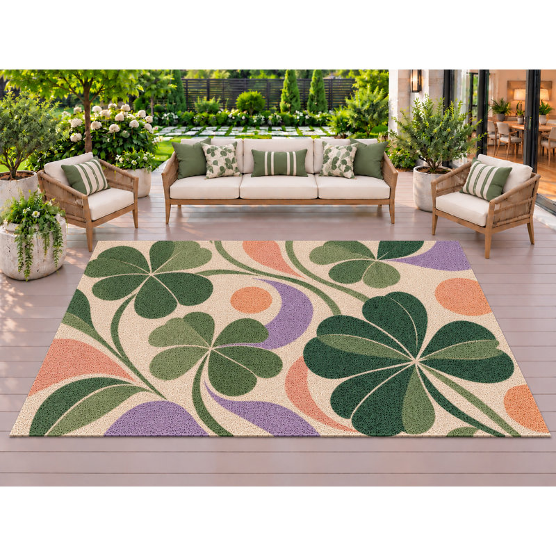 Tapis d'extérieur 5' x 7' Clover, épais, solide, imperméable, en PVC bouclé, tapis de patio robuste, tapis intérieur/extérieur à séchage rapide pour porche, terrasse, balcon, entrée, camping-car.