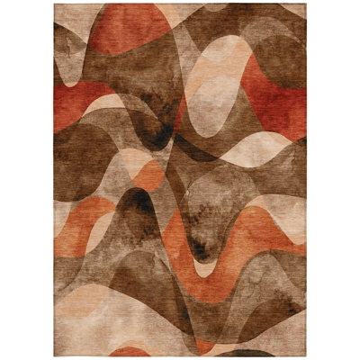 9' X 12' Chocolate Abstract Washable Non Skid Indoor Outdoor Area Rug