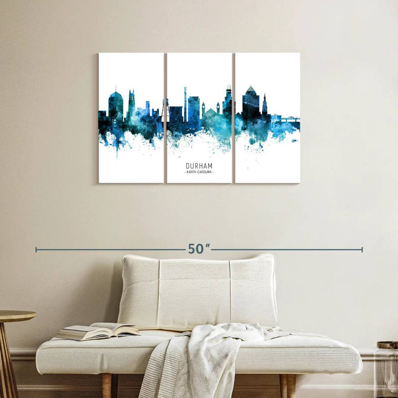 Durham North Carolina Skyline II, H 24 po x l 38 po
