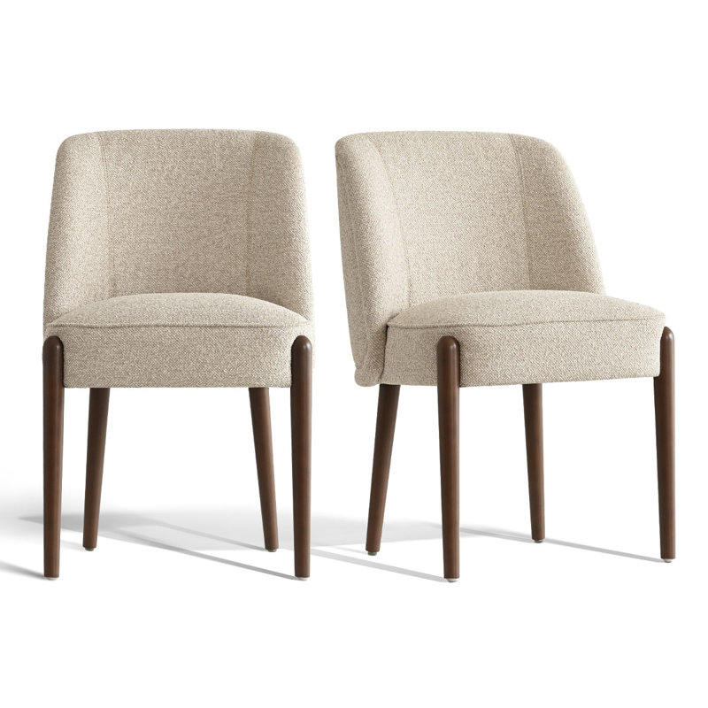 Upholstered Side Dining Chairs With Solid Wood Legs, Beige