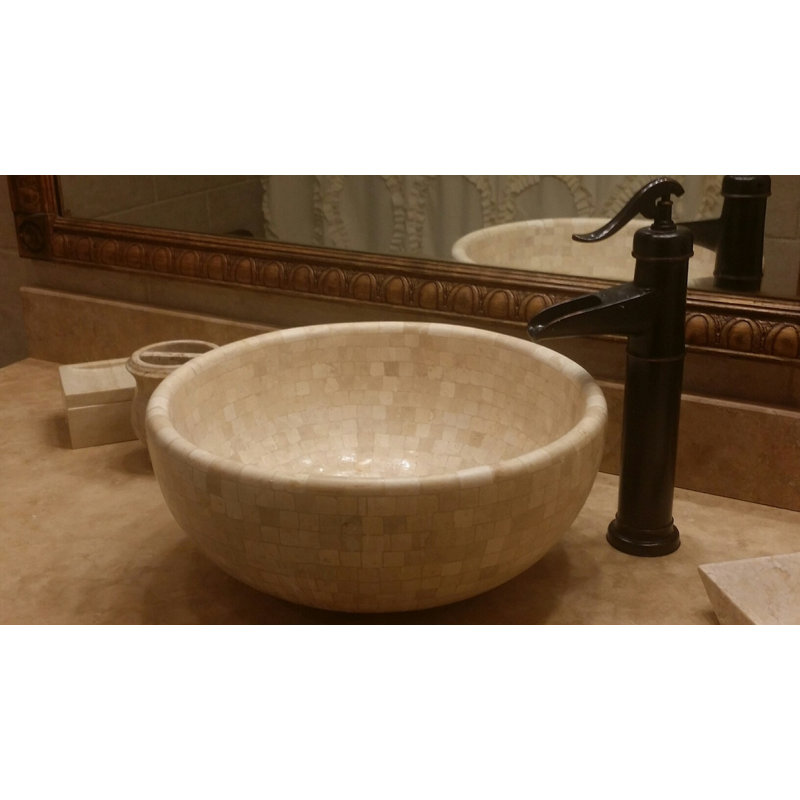 TashMart Mosaic 16'' Stone Circular Bathroom Sink, Light