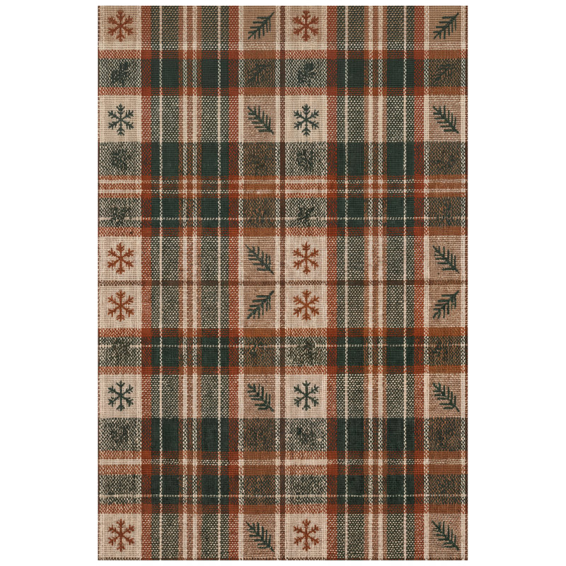 Tapis d'hiver Sile moderne à carreaux orange vert anti-dérapant, Rectangle 7 pi 10 po x 11 pi 6 po