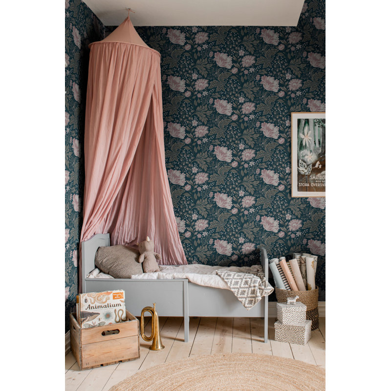 Ava Floral Wallpaper Roll, Dark Blue