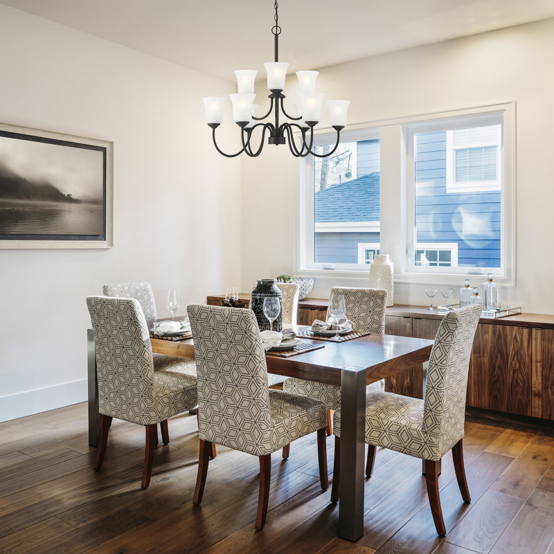 9 - Light Dimmable Classic / Traditional Chandelier, Matte Black