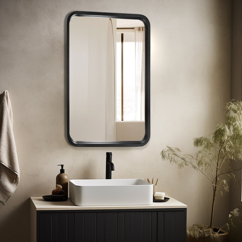 Sarwat Rectangle Wood Wall Mirror for Bathroom Bedroom, Black, 30" x 20"