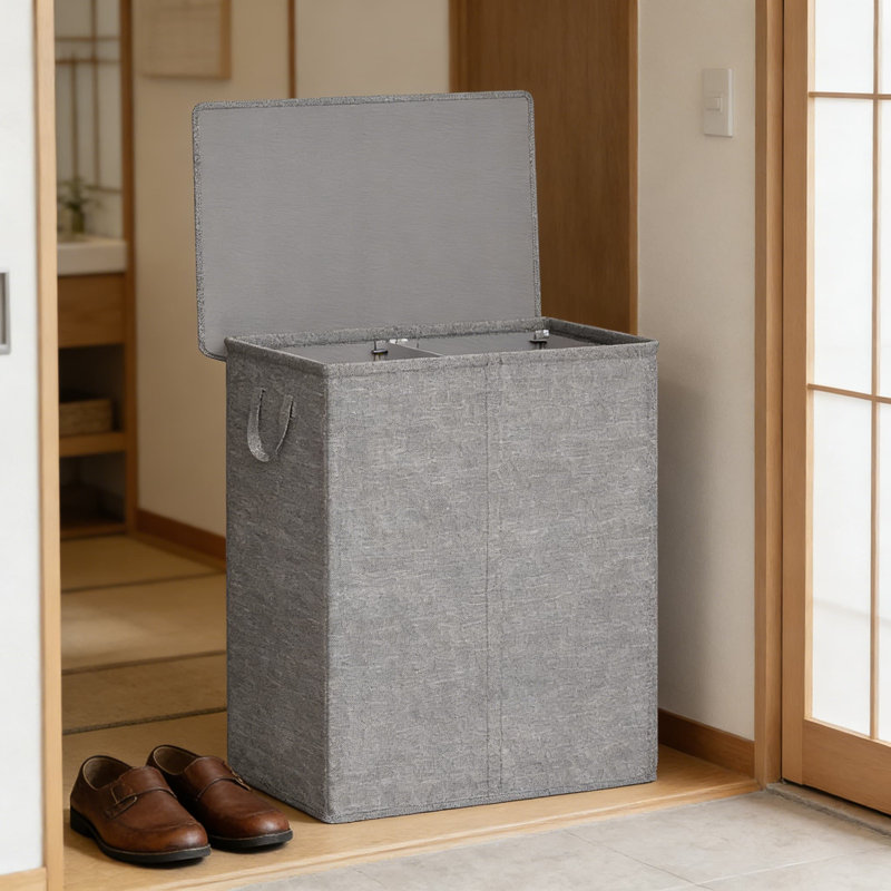 Double Compartment Laundry Hamper With Lid And Removable Bags, Large Collapsible Dirty Clothes Organizer For Bedroom And Dorm, 140L Capacity