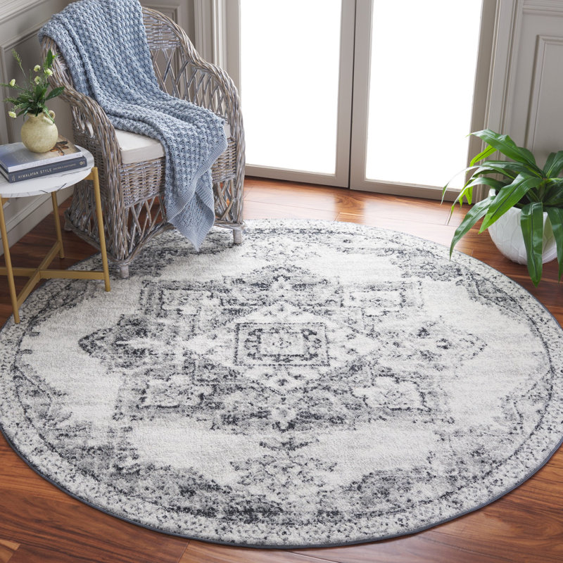 Tapis ivoire / gris Lowrey, Rond 6 pi 7 po