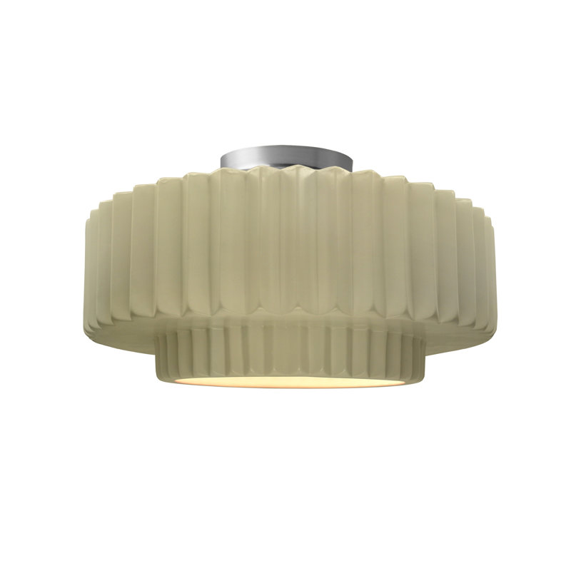 Plafonnier semi-encastré en céramique Radiance, H 7,25 po x l 14,5 po x P 14,5 po, Vanille lustrée, Nickel brossé