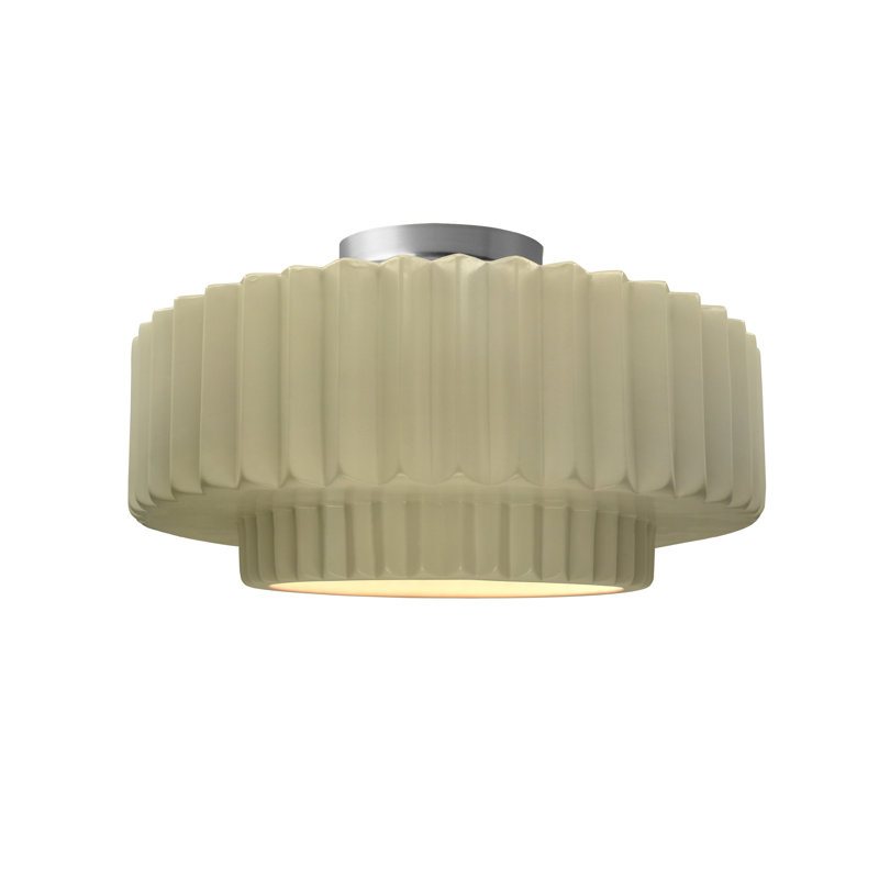 Plafonnier semi-encastré en céramique Radiance, Nickel brossé, H 7,25 po x l 14,5 po x P 14,5 po, Vanille lustrée