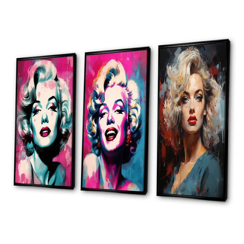 Magenta Monroe Popart Portrait, Cadre flottant noir, H 32 po x l 48 po