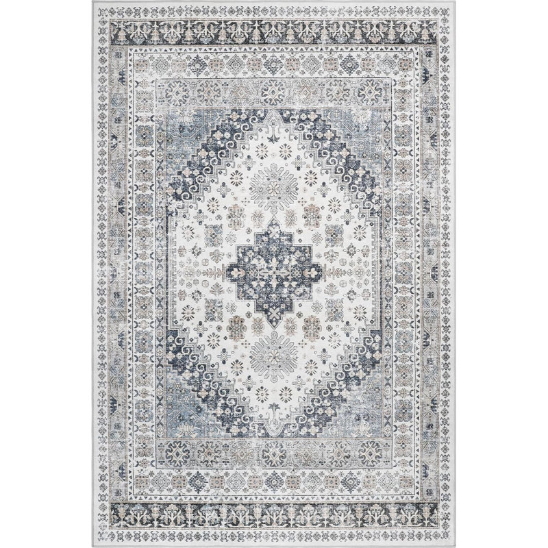Medallion Non Slip Washable Area Rug(Grey), Rectangle 6' x 9'