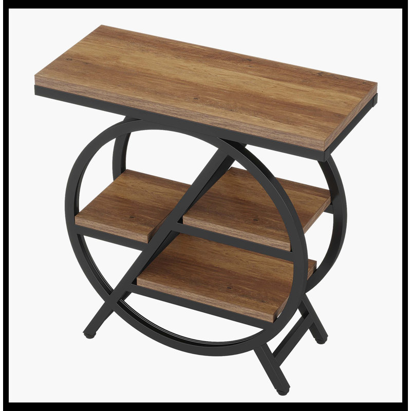 Table de bout à 4 niveaux, petite table d'appoint avec tablettes de rangement, Marron clair, Noir