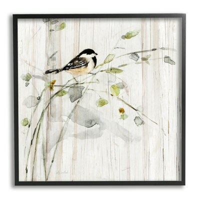 Oiseau perché avec motif de bouleau encadré sur bois par Danita Delimont, peinture