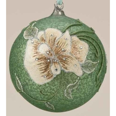 Ornement de Noël floral vert et ivoire 6,25 po