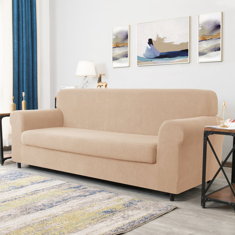 Housse pour canapé à coussins carrés / rectangulaires Dlerfeut, Mélange de polyester kaki clair, 41" H x 92" W x 42" D
