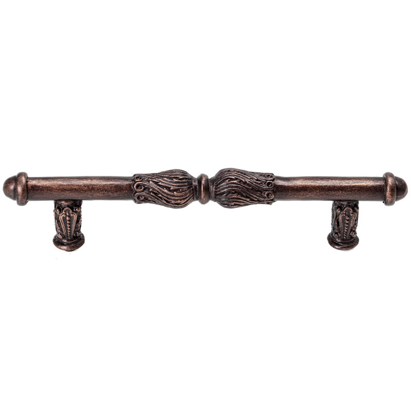 Poignée d'acanthe avec volute de plumes, Bronze frotté à l'huile, 4"