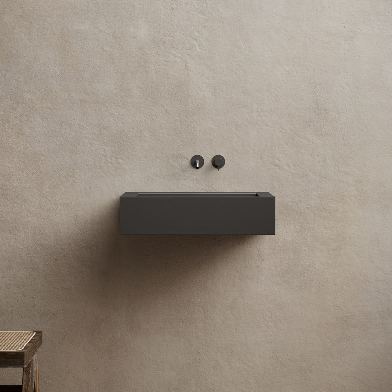 Monblari 31.5" X 16" Rectangle Solid Surface Matte Black Wall Mount Sink, Matte Black