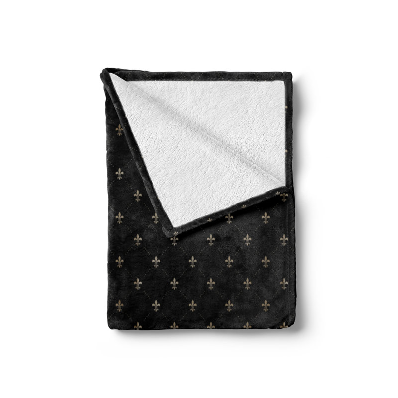 Hand Woven Throw Blanket, Black Fleur De Lis, 50'' W x 60'' L
