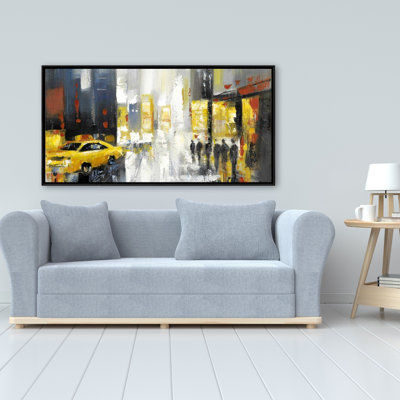 Rainy busy street - 24"x48" Framed canvas