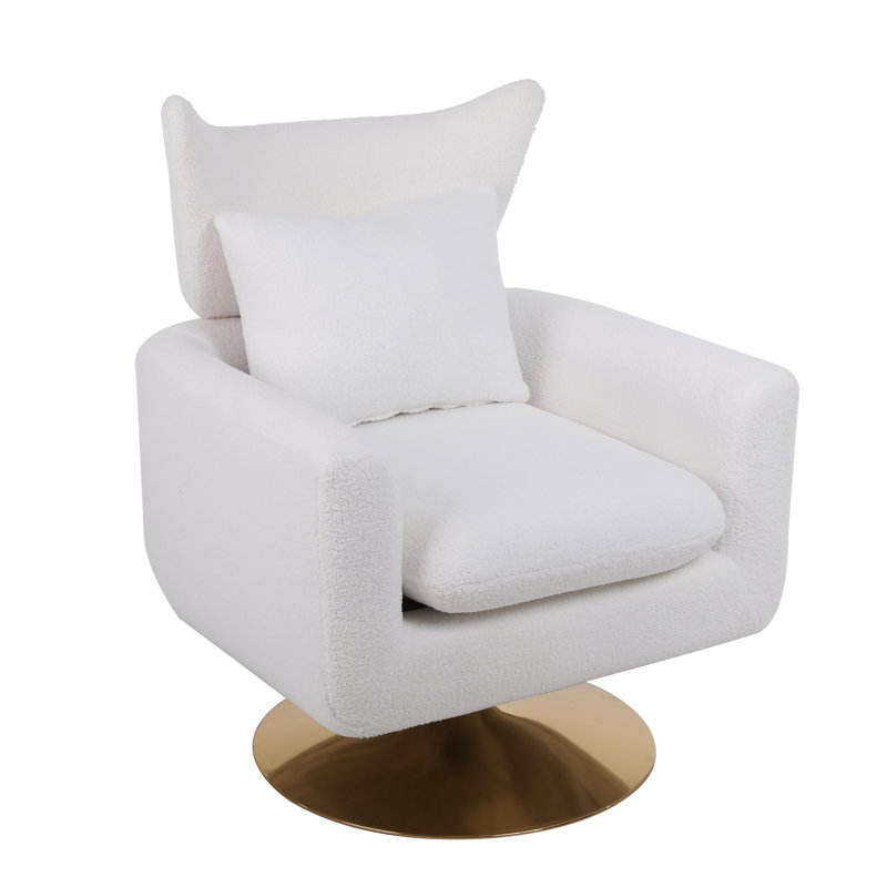 360-Degree Swivel Accent Chair with a Pillow, Blue Gray 100% Linen