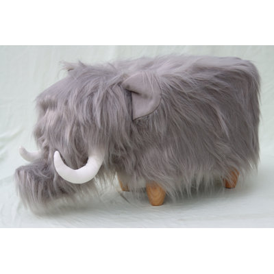 Tundra the Woolly Mammoth synthetic fur footstool with wooden legs	