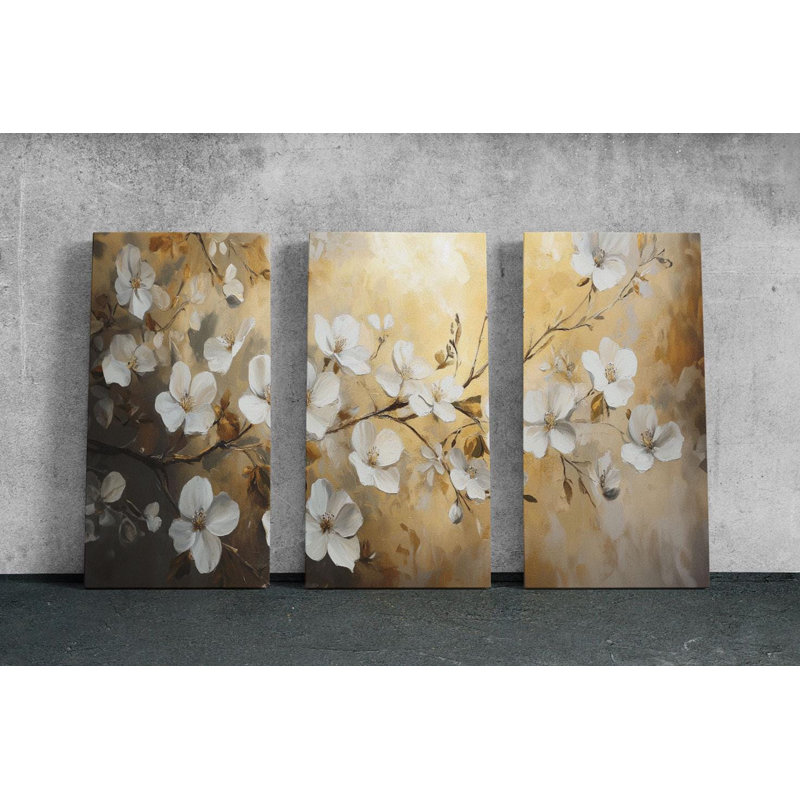 Reproduction d'art sur toile Triptych - Blooming Blossoms Triptych, H 24 po x l 48 po