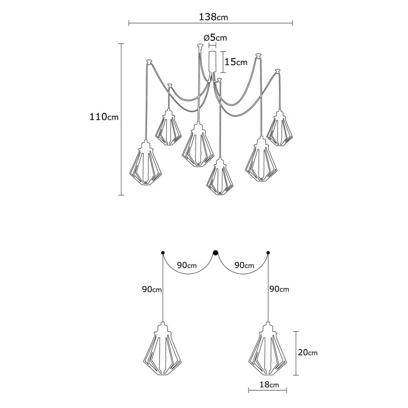 Luminaire suspendu géométrique à 6 lumières Dawlish