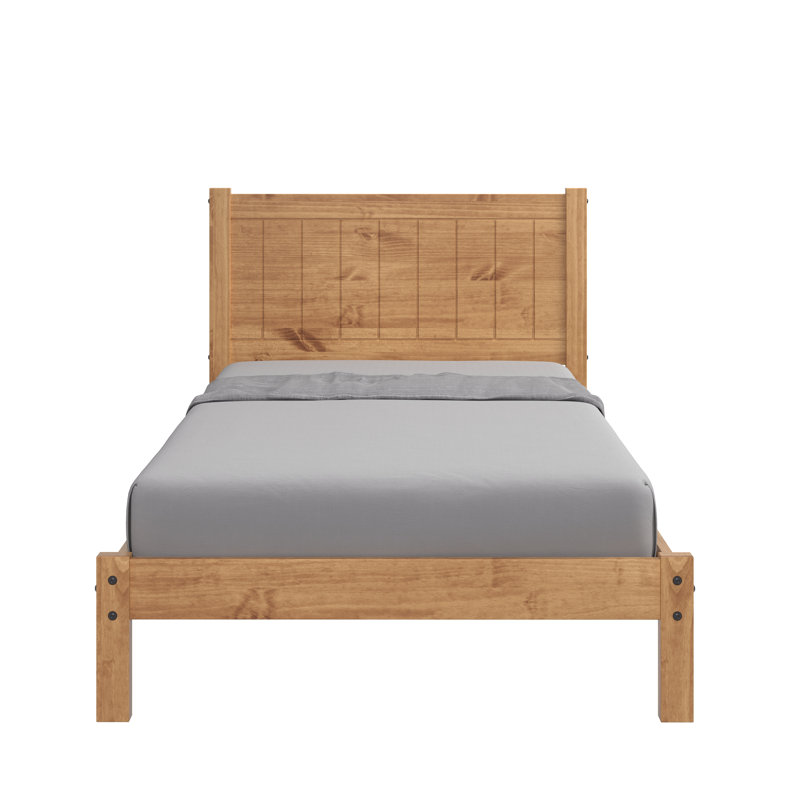 Lit en bois massif Maya Bed Farmhouse avec colonnes robustes et robustes - Style rustique, Lit simple