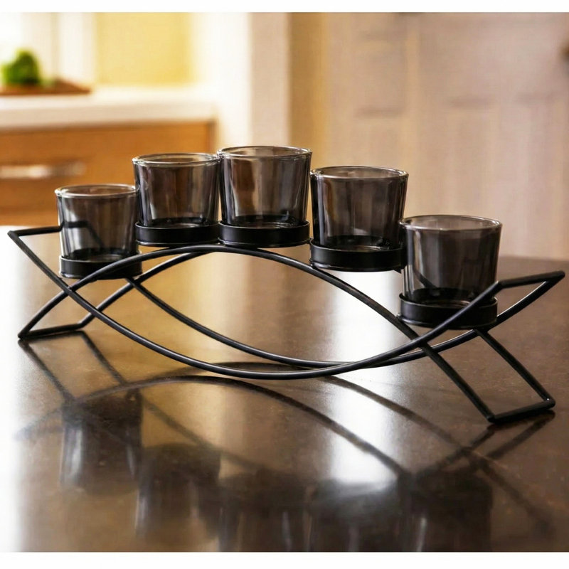 Iron Arch Candle Holder Table Centerpiece, Black