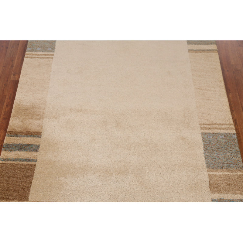 Solid Beige Gabbeh Indian Area Rug