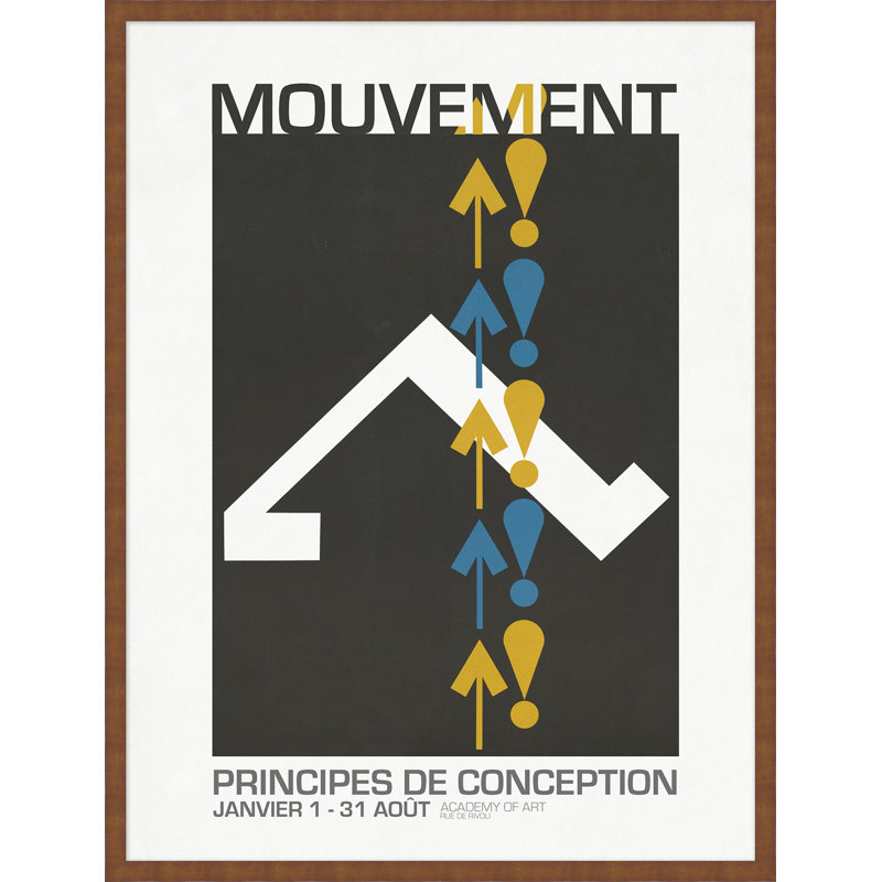 Mouvement, publicité rétro encadrée sur verre, H 42 po x l 32 po x P 1,25 po