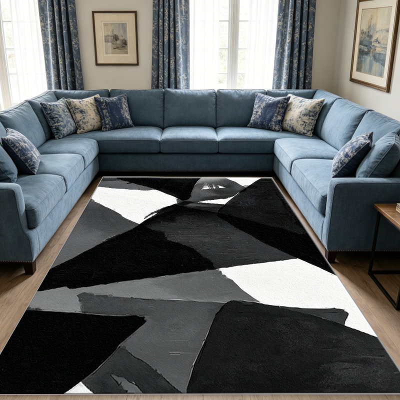 Black and White Abstract Geometric carpet-easy to clean, machine-washable, soft and comfortable; suitable for door mats, kitchens, living rooms, bedrooms, corridors, and laundry areas. Easy to clean, durable carpet for home decoration.