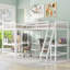 Lit mezzanine simple en bois en forme de L avec échelle et 2 bureaux intégrés en forme de L