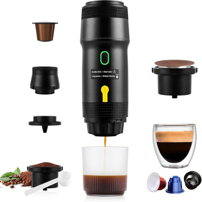 Portable 3-in-1 Espresso Coffee Maker, 20 Bar High Pressure Wireless Self-Heating Machine with USB Charging, Compatible with Ground Coffee & All Capsules, Cold/Hot Brew for Travel, Camping, Home, Office & RV Use