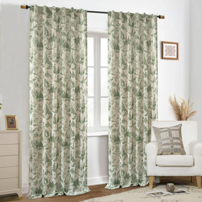100% Blackout Toile Linen Curtains Farmhouse French Country Vintage Living Room Drapes  2 Panels