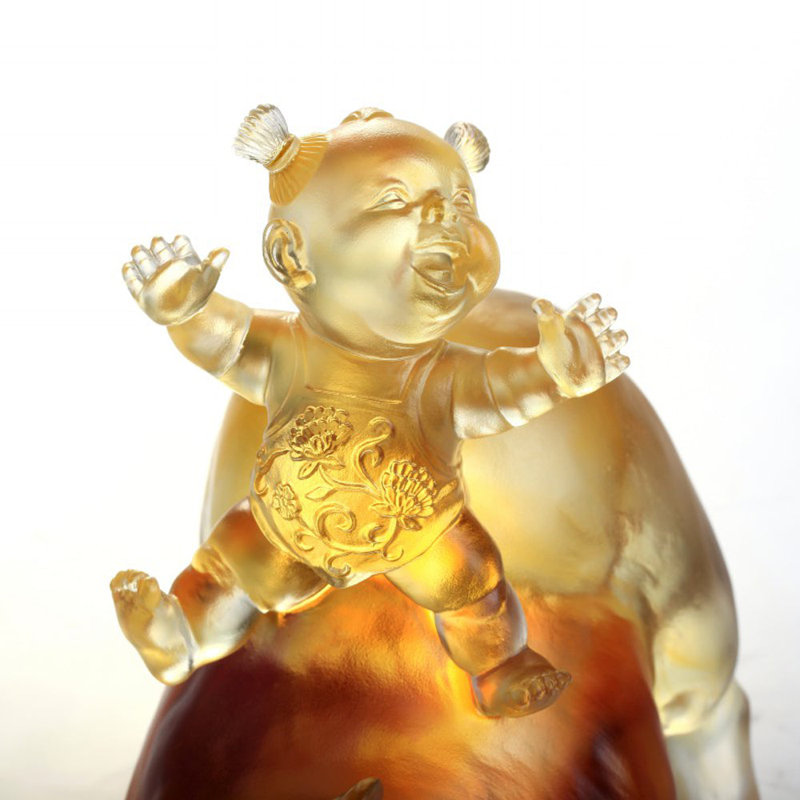 Handmade Animal, Person Figurine, Amber/Purple Clear