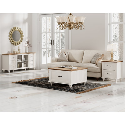 3 Piece Living Room Table Set - Includes Modern Coffee Table With Lift Top, Glass Door TV Stand For 65 Inch TV, Side End Table With Charging Station & by Alcott Hill