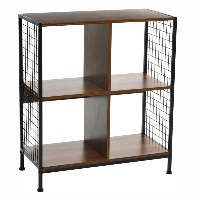 Open Storage Bookshelf with 4 Cube, Walnut